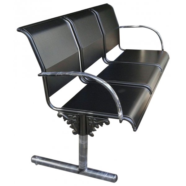 3 Seater Waiting Bench with Armrest in Black