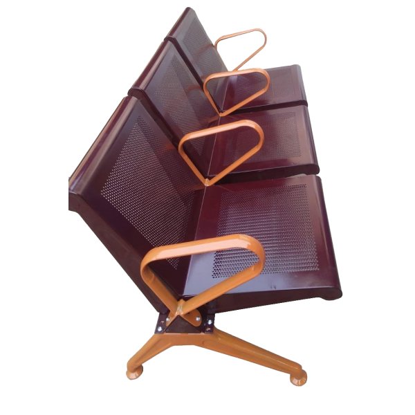 3 Seater Waiting Chair with 4 Handles - Black Powder Coating