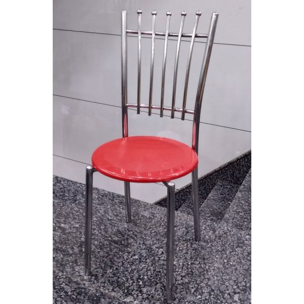 Crystal Round Steel Restaurant Chair in Red Seat - Magnetic SS