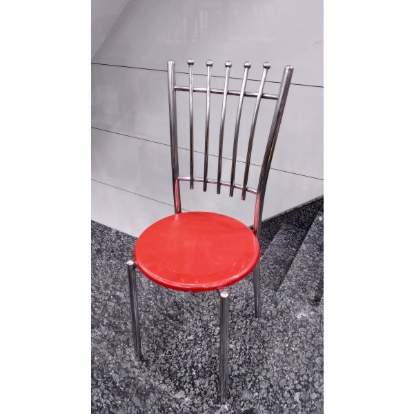 Crystal Round Steel Restaurant Chair in Red Seat - Magnetic SS Design