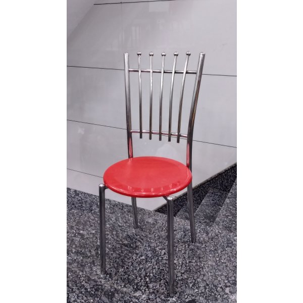 Crystal Round Steel Restaurant Chair in Red Seat - Magnetic SS Style