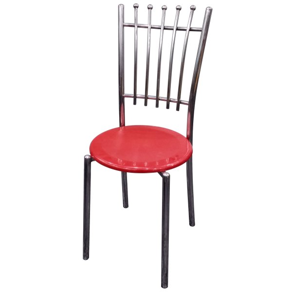 Crystal Round Steel Restaurant Chair in Red Seat - Magnetic SS Look