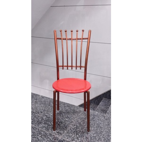 Crystal Round Steel Restaurant Chair in Red Seat - Copper Mirror Finish Design