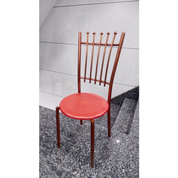 Crystal Round Steel Restaurant Chair in Red Seat - Copper Mirror Finish Style