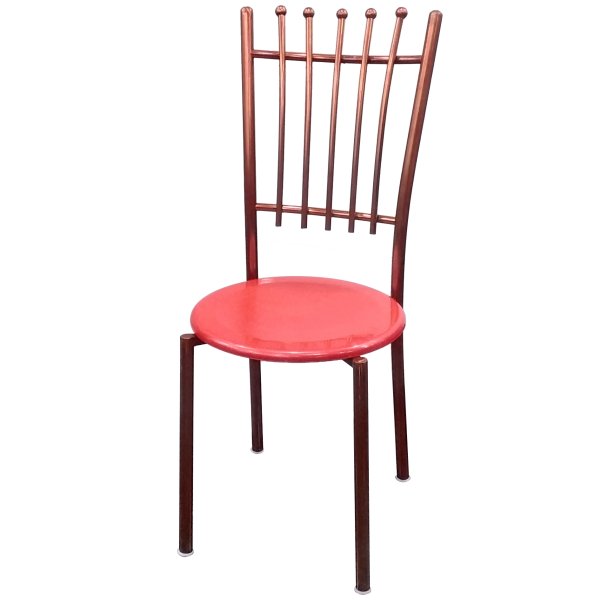 Crystal Round Steel Restaurant Chair in Red Seat - Copper Mirror Finish Look