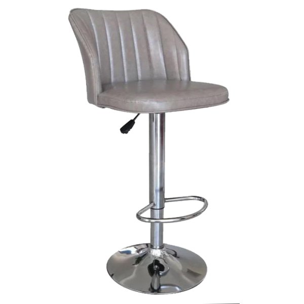 Leatherette Bar Stool In Dark Grey, Color With Chrome Finish