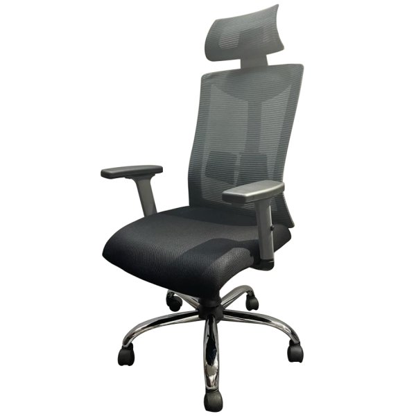 Mesh Chair (High Back) in Grey with Chrome Base
