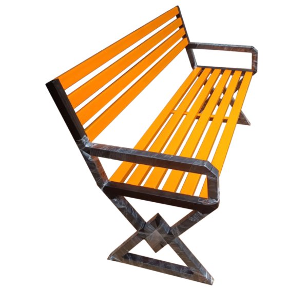 Modern Outdoor Metal Slat Bench with Armrests