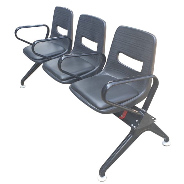 Plastic 3 Seater Chair in Black Color with Four Arms