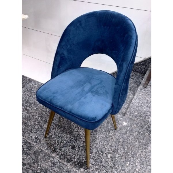 Restaurant Dining Chair in Dark Blue Fabric Look