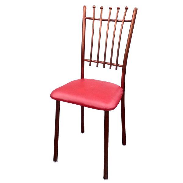 Steel Restaurant Chair - Red Square Cushion Seat - Copper Mirror Finish Style